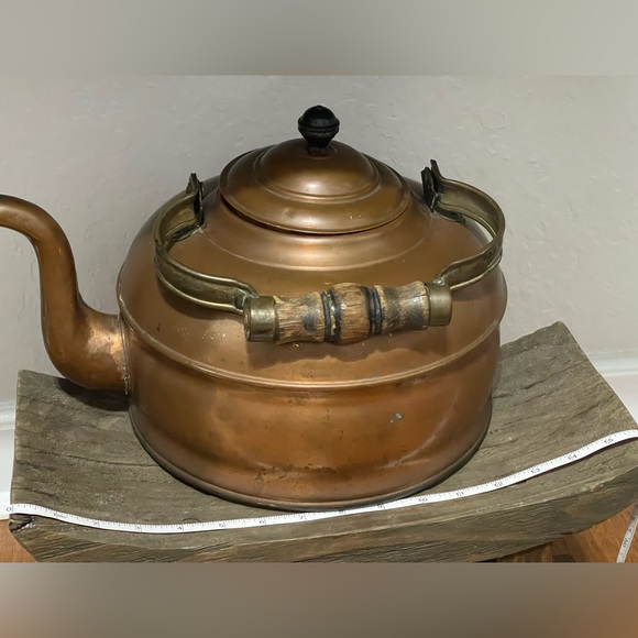 Vintage copper teapot kettle tin lined inside & wood handle - Picture 9 of 11